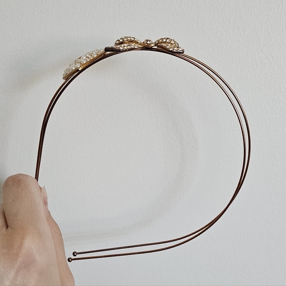 Jesus Diamante Gyaru Gold Heart And Bow Pearl And Rhinestone Headband Set - Picture 10 of 10